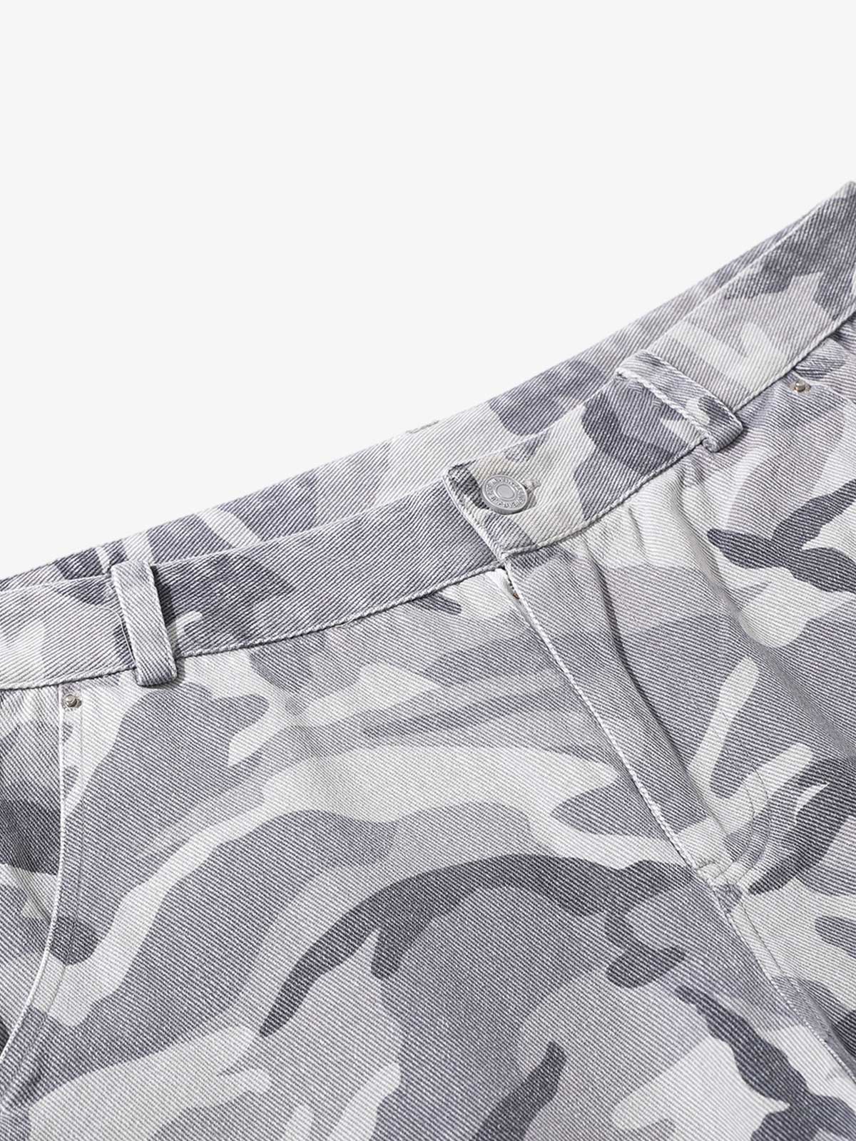 Snow Camouflage Machete Wide-Leg Cargo Barrel Pants - 2548 