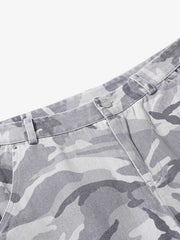 Snow Camouflage Machete Wide-Leg Cargo Barrel Pants - 2548 
