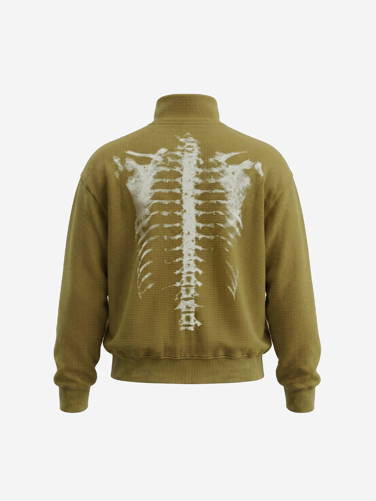 Skull Graphic Waffle Double-Zip Stand-Collar Sweatshirt
