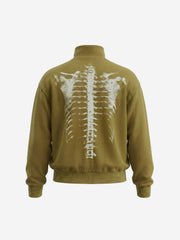 Skull Graphic Waffle Double-Zip Stand-Collar Sweatshirt