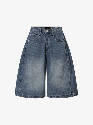 Washed Denim Wide Leg Jorts 