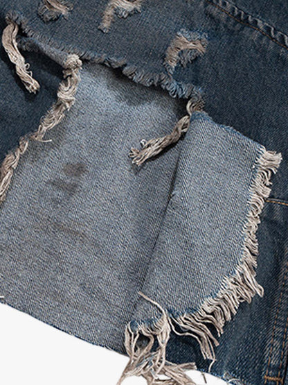 Distressed Raw Hem Denim Shorts