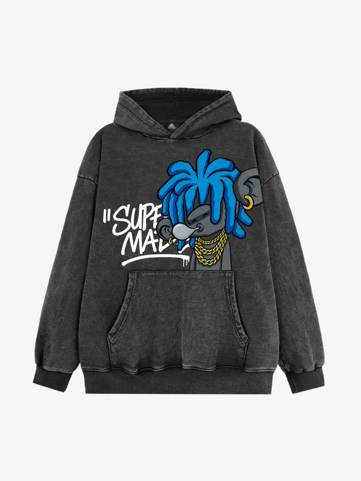 Thesupermade Graffiti Cartoon Blue Dreadlocks Boy Hooded Sweatshirt 