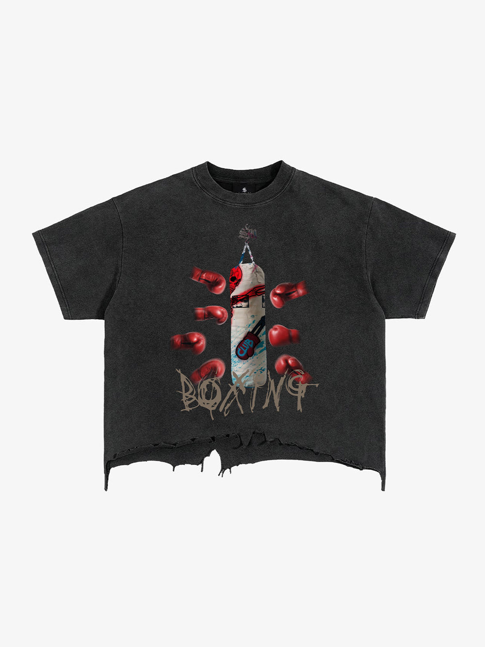 T-Shirt mit Boxmotiv im Used-Look
