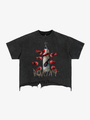 T-Shirt mit Boxmotiv im Used-Look