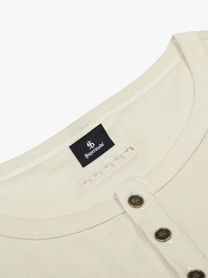 Cotton Long Sleeve Henley Shirt with Supermade Graphic Print 