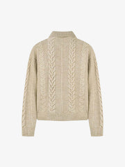 Cable Knit Zip-Up Sweater Jacket for Cozy Elegance 