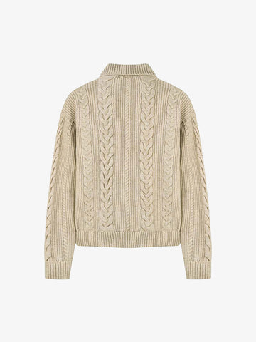 Cable Knit Zip-Up Sweater Jacket for Cozy Elegance 