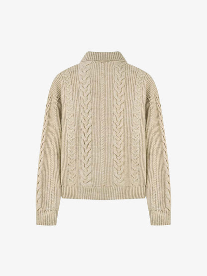 Cable Knit Zip-Up Sweater Jacket for Cozy Elegance 