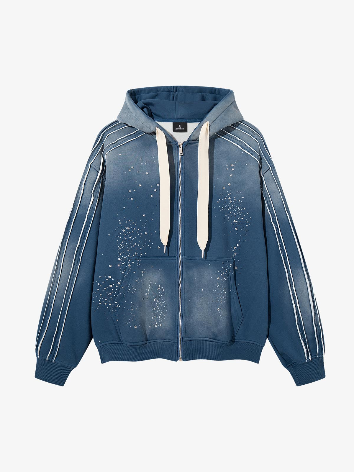 Rhinestone Ripped Frayed Fleece-Lined Sweat Set