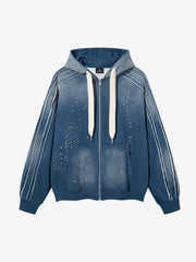 Rhinestone Ripped Frayed Fleece-Lined Sweat Set