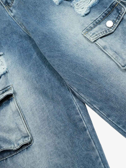 Retro Ripped Cargo Jeans 