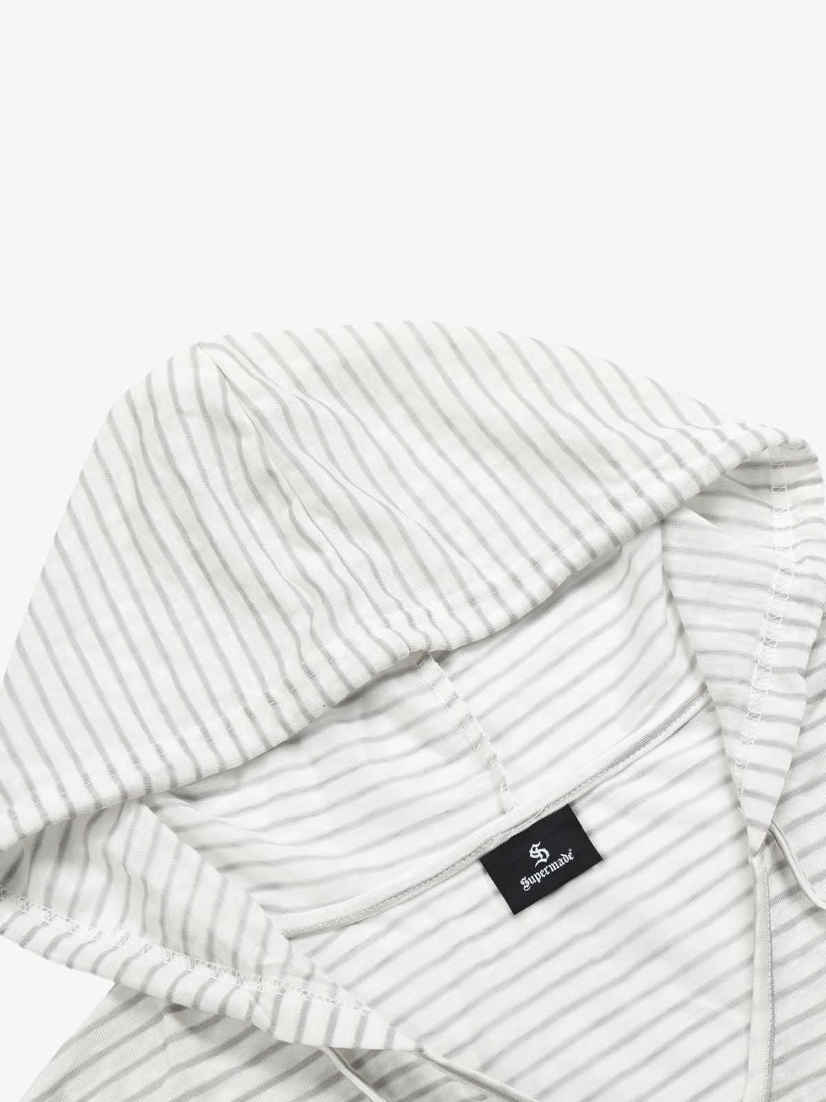 Graphic Print and V-Neck Striped Long Sleeve Hooded T-Shirt