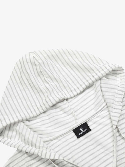 Graphic Print and V-Neck Striped Long Sleeve Hooded T-Shirt
