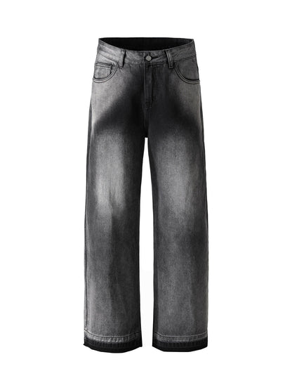 Washed Raw Edge Straight Jeans 