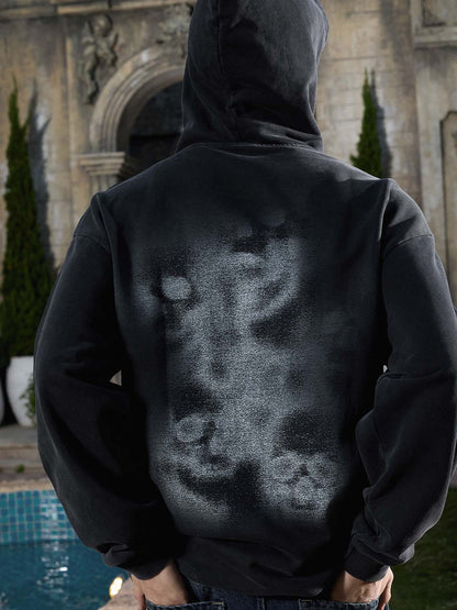 Rhinestone Letter Airbrush Graphic Pullover Hoodie 