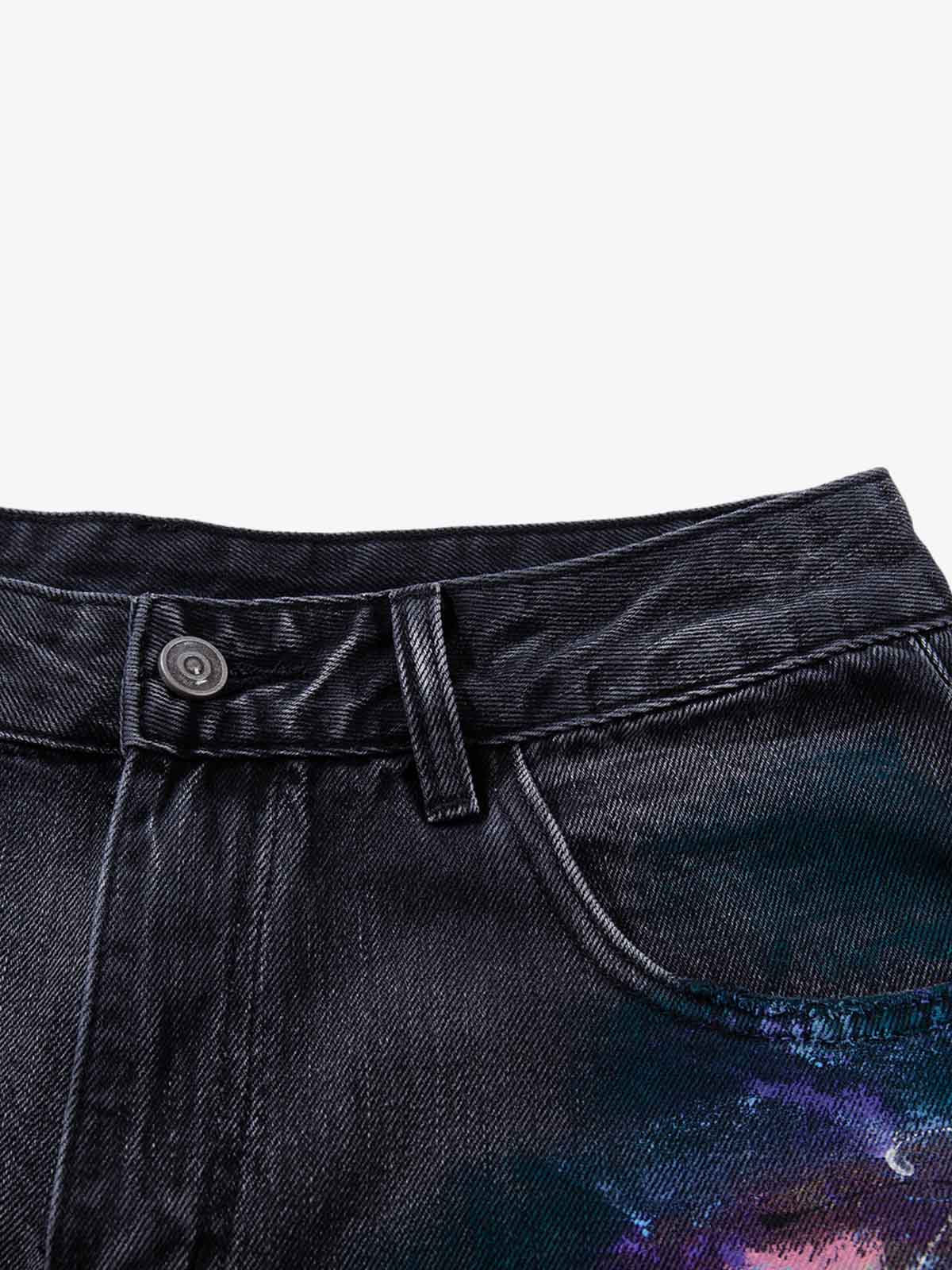 Retro Distressed Colorful Graffiti Art Print Jeans 