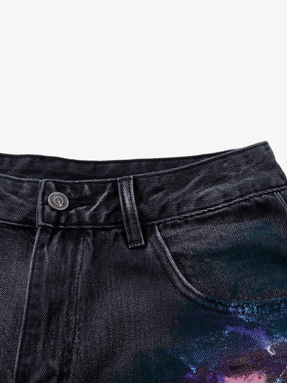 Retro Distressed Colorful Graffiti Art Print Jeans 