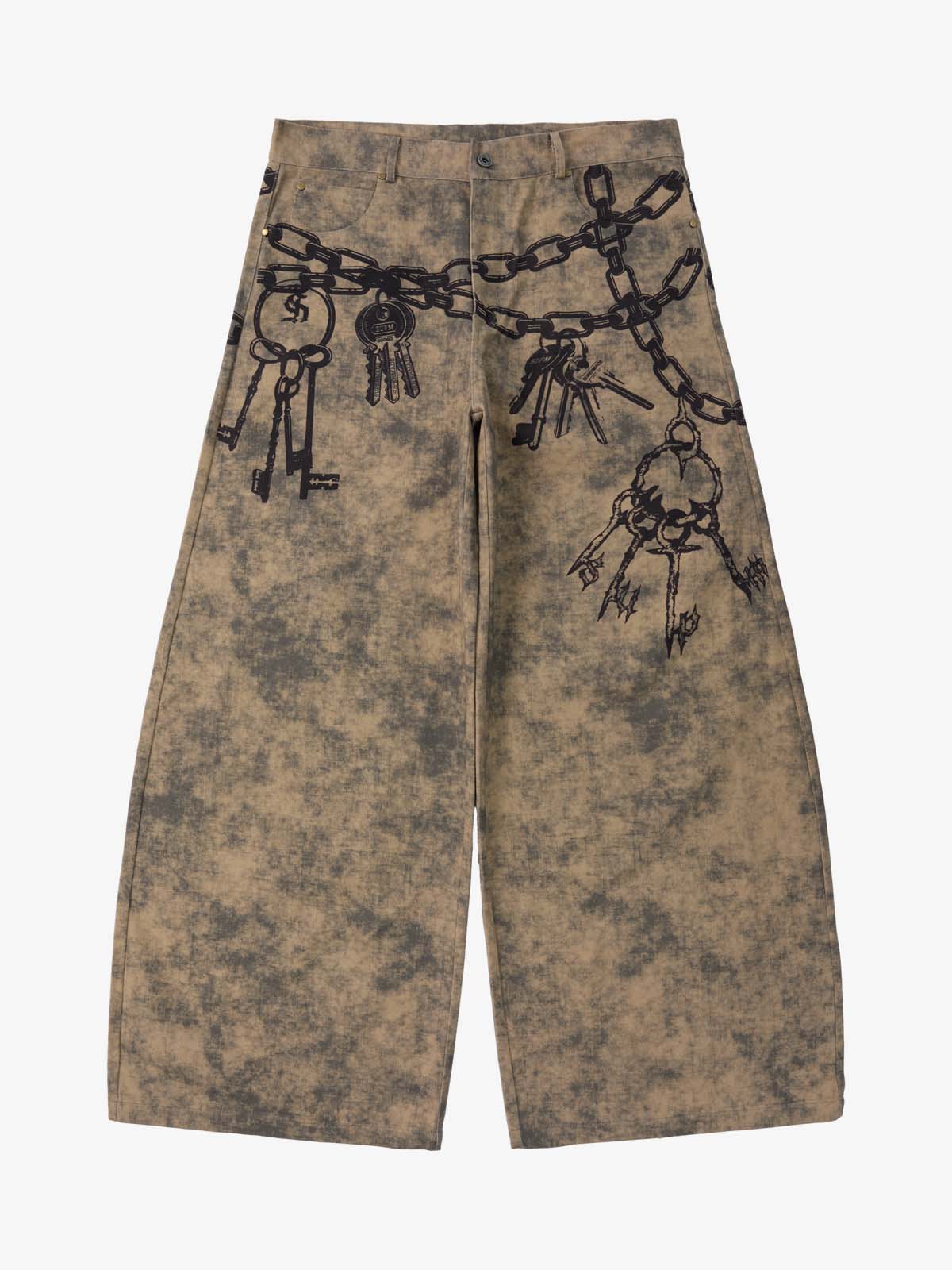 Supermade Distressed Chain And Key Print Baggy Pants 