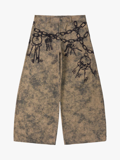 Supermade Distressed Chain And Key Print Baggy Pants 