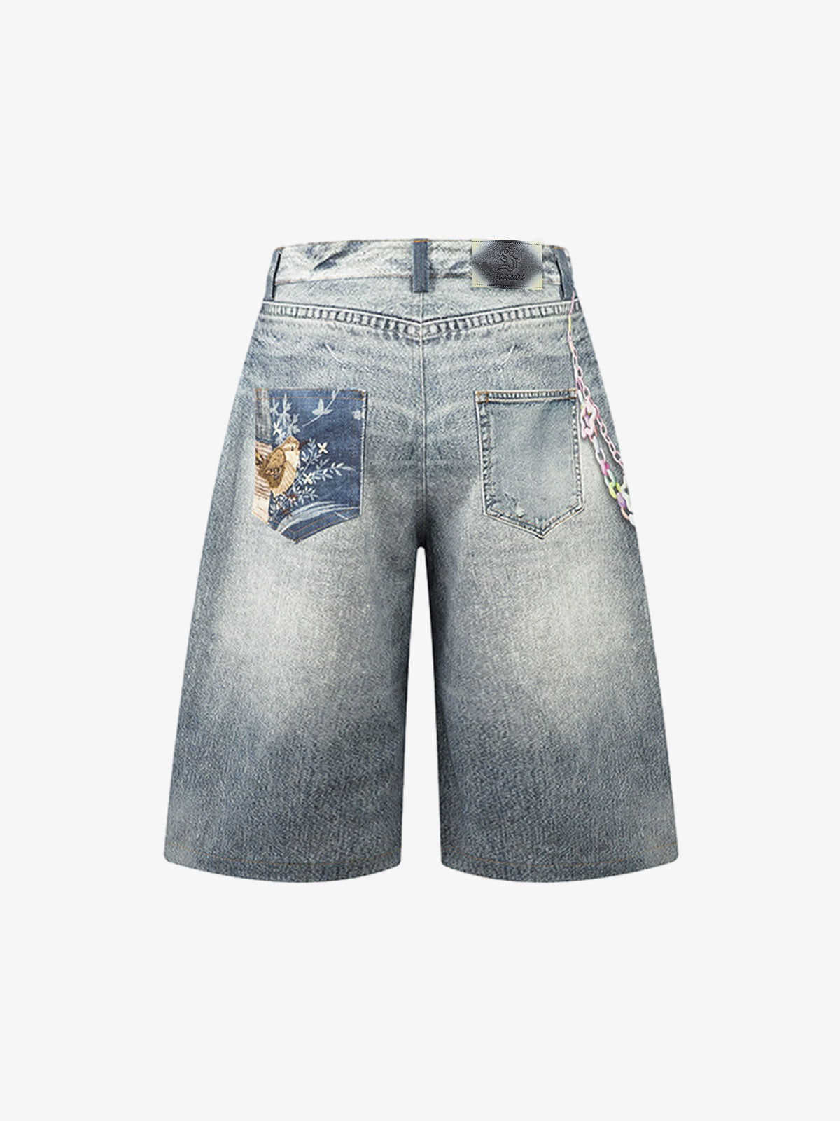 Charm Detail Graphic Denim Shorts 
