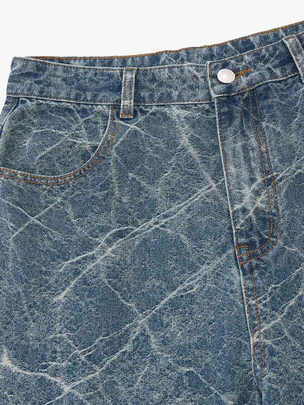 Retro Crackle-Washed Barrel Jeans 