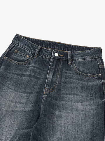 Vintage Distressed Wash Wide Leg Jeans 