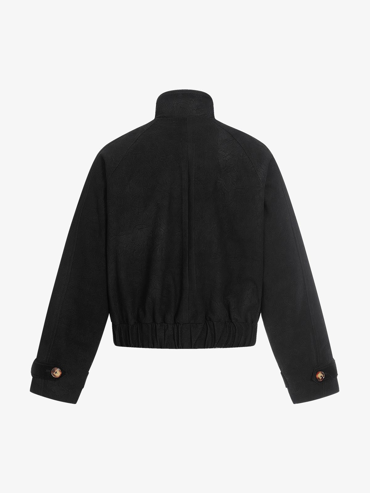 Textured Faux Leather Stand Collar Metal Buckle Jacket