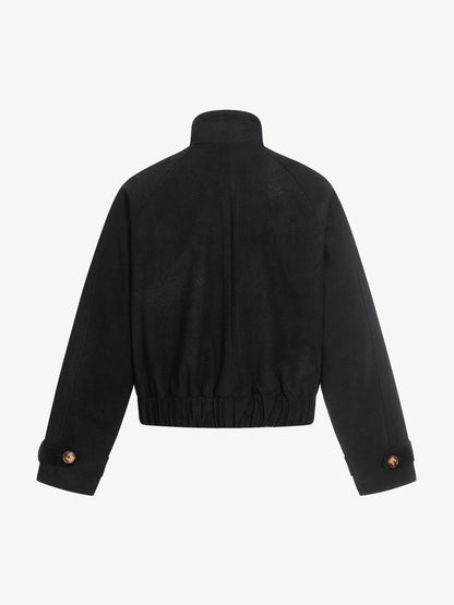 Textured Faux Leather Stand Collar Metal Buckle Jacket