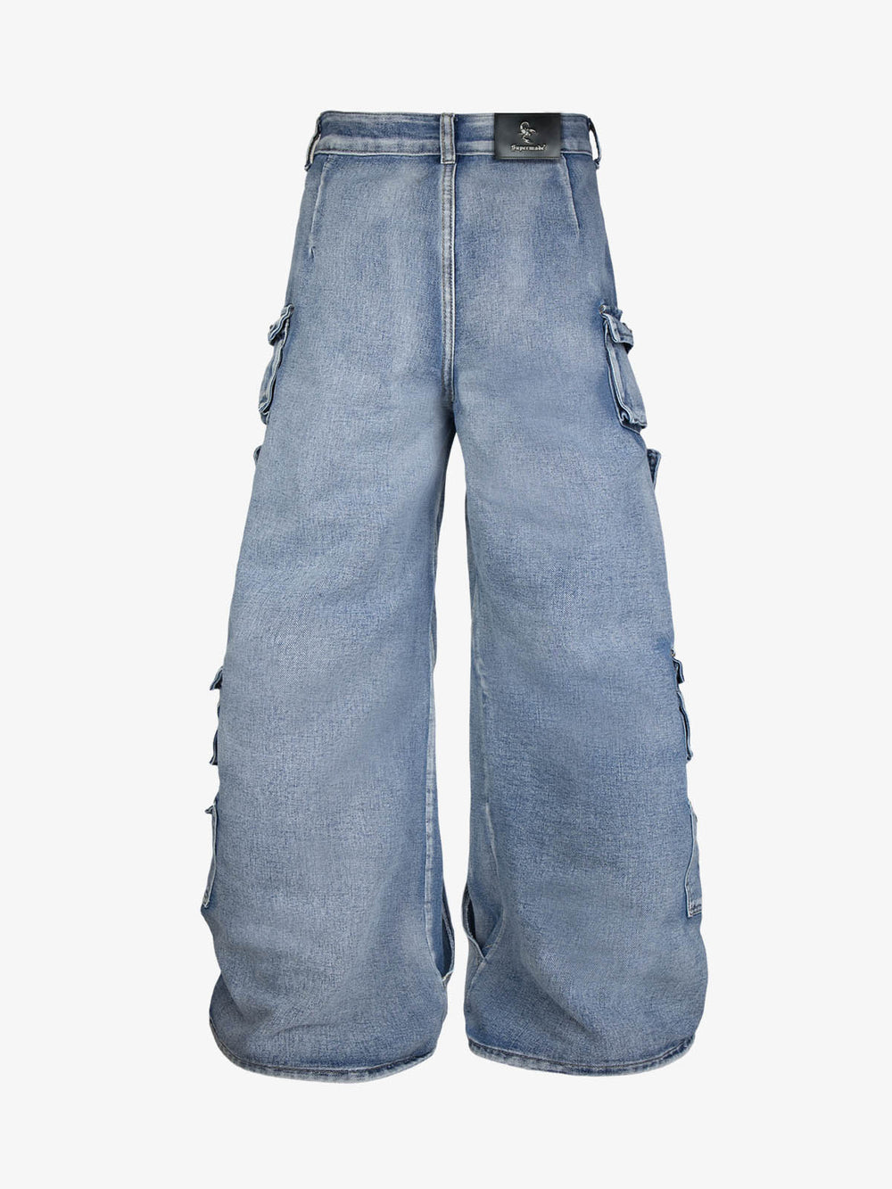 Washed Multi-Pocket Curved-Seam Cargo Jeans