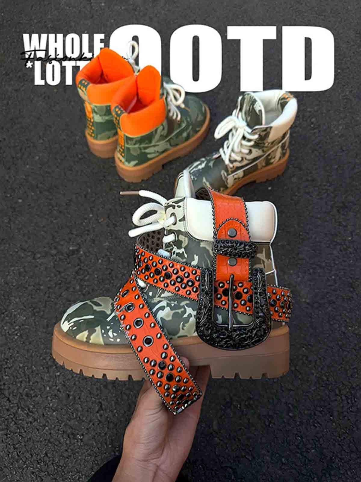 Camo Print Lace Up Chunky Ankle Boots