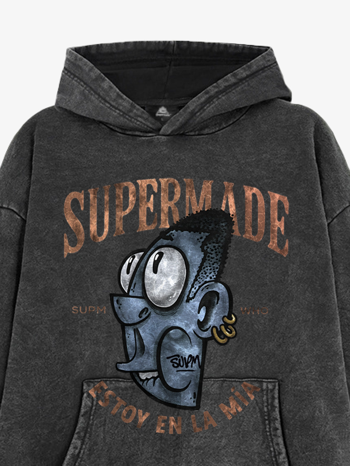 Thesupermade Street Trend Cool Blue Cartoon Big Head Hooded Sweatshirt 