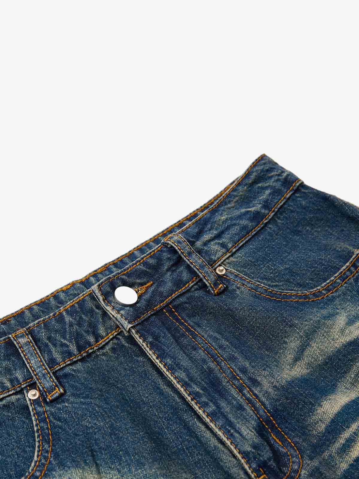 Vintage Washed Distressed Straight-Leg Jeans 