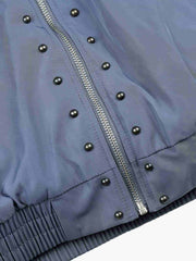 Studded Hooded Faux-Fur Collar Padded Coat