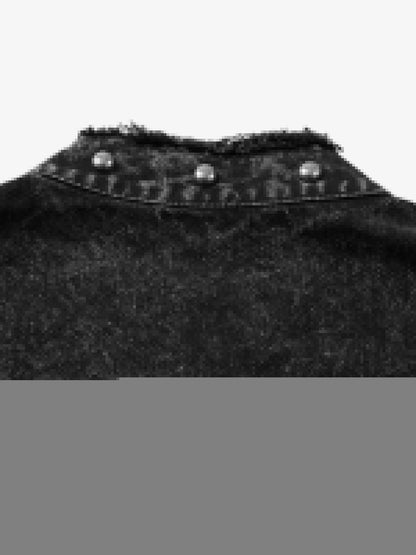 Rivet Deconstructed Split Stitching Denim Short-sleeved Shirt 