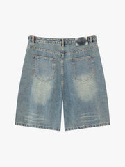 Tactical Buckle Washed Denim Shorts 