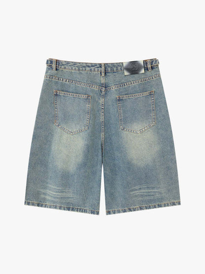 Shorts aus gewaschenem Denim mit taktischer Schnalle