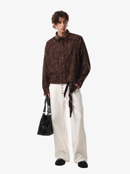 Vintage Washed Plaid Cropped Shirt Jacket