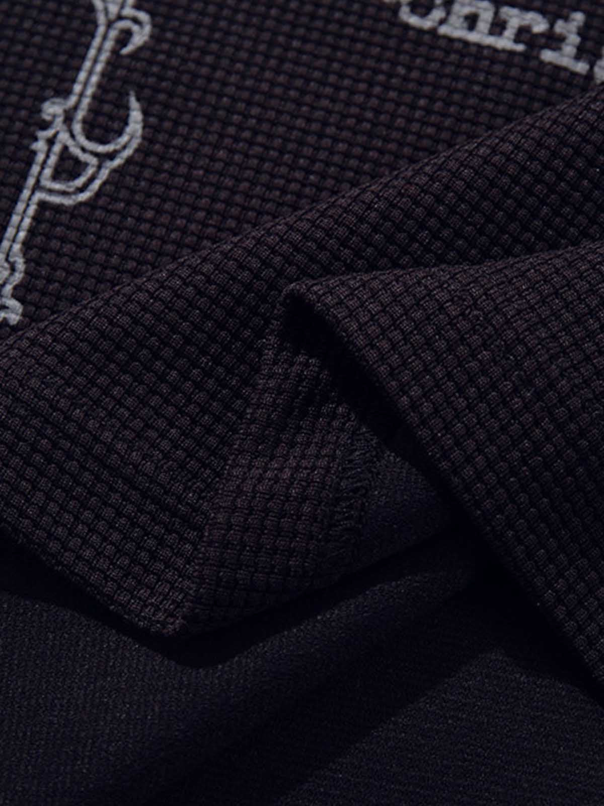 Cotton Blend Gothic Print Polo Shirt with Embroidered Quote and Leather Collar 