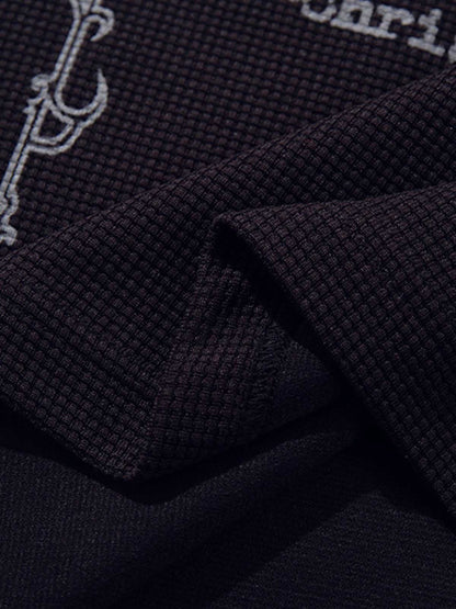 Cotton Blend Gothic Print Polo Shirt with Embroidered Quote and Leather Collar 