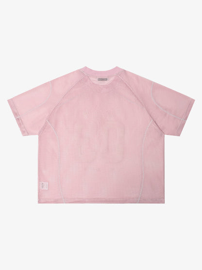 Mesh Jersey T-Shirt with Red Number 03 Print and Stitched Details 