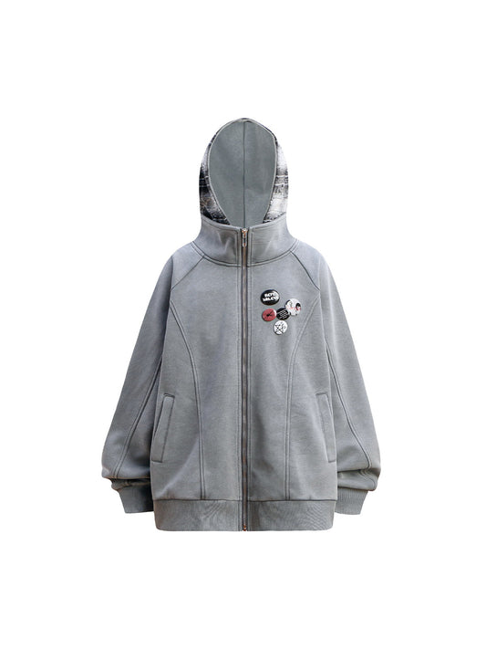 Multi Bedge Zip Up Fleece Hoodie 