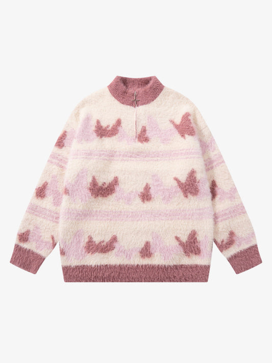 Cozy Pink Patterned Sweater for Women - Perfect for Fall and Winter Outfits 