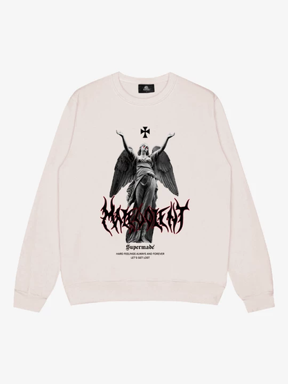 Dark Gothic Angel Print Crew Neck Sweatshirt 