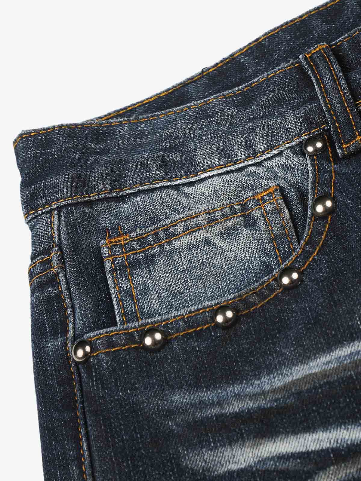 Distressed Whiskered Rivet Jeans