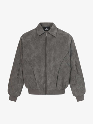 Retro Suede Texture Zip-Up Bomber Jacket 