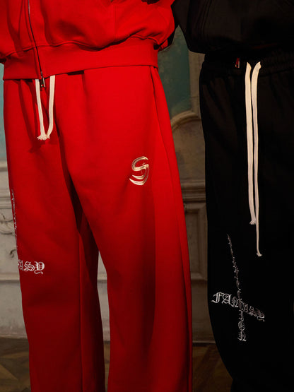 Cotton Blend Oversized Hoodie & Pants Set - Streetwear Style Tracksuit with Logo Embroidery and Zipper Closure 