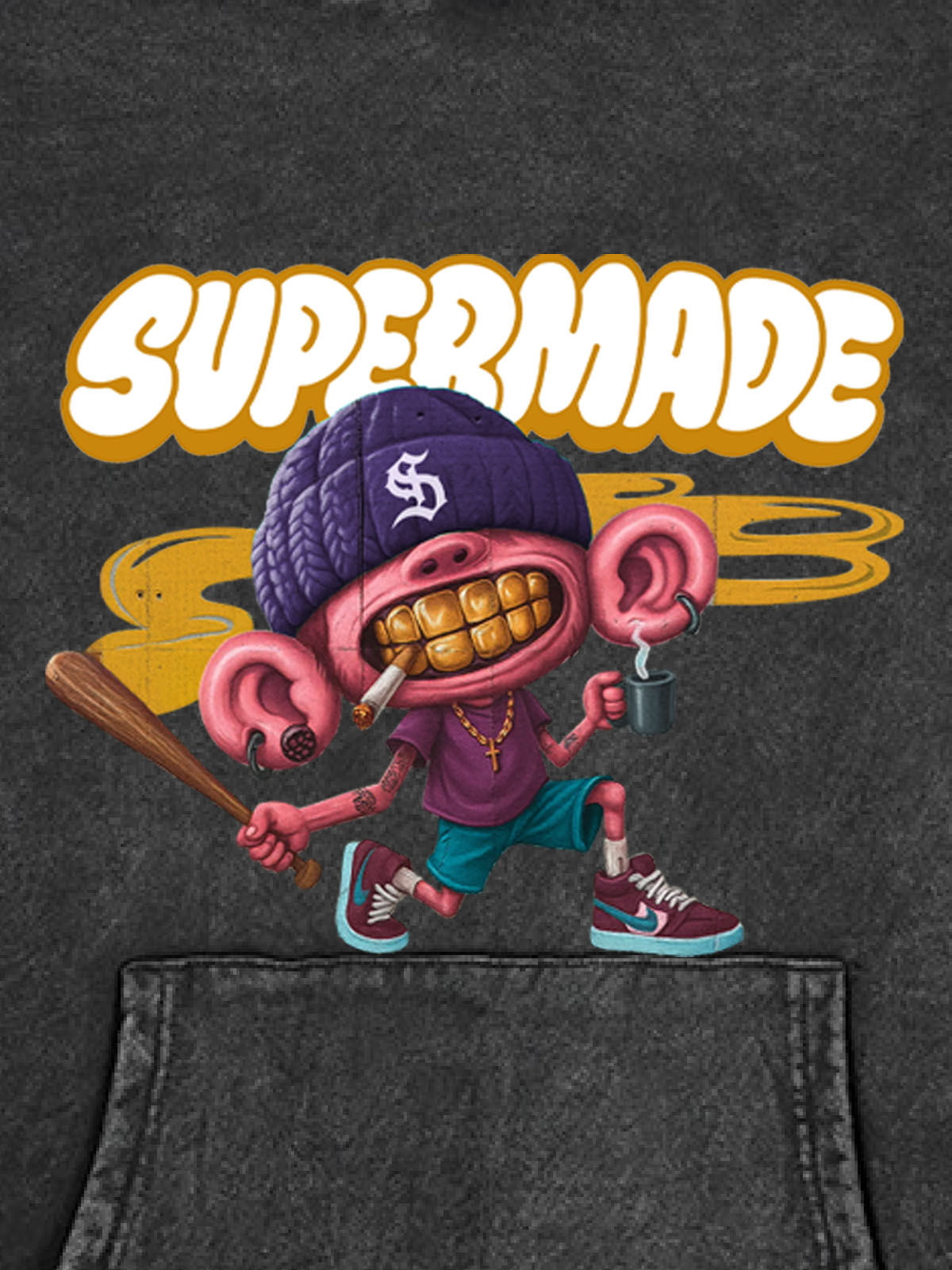 Thesupermade Cartoon Graffiti Font Baseball Trend Boy Hooded Sweatshirt 