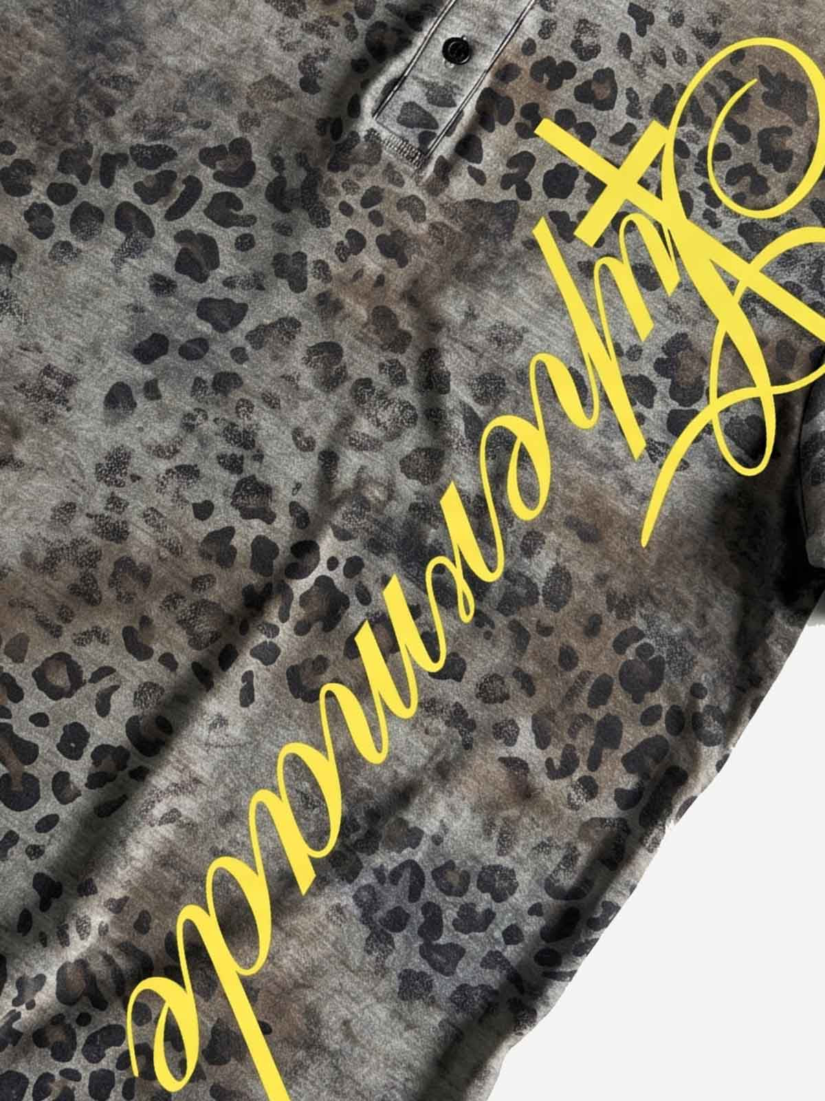 Vintage Leopard Print Zip Neck T-Shirt