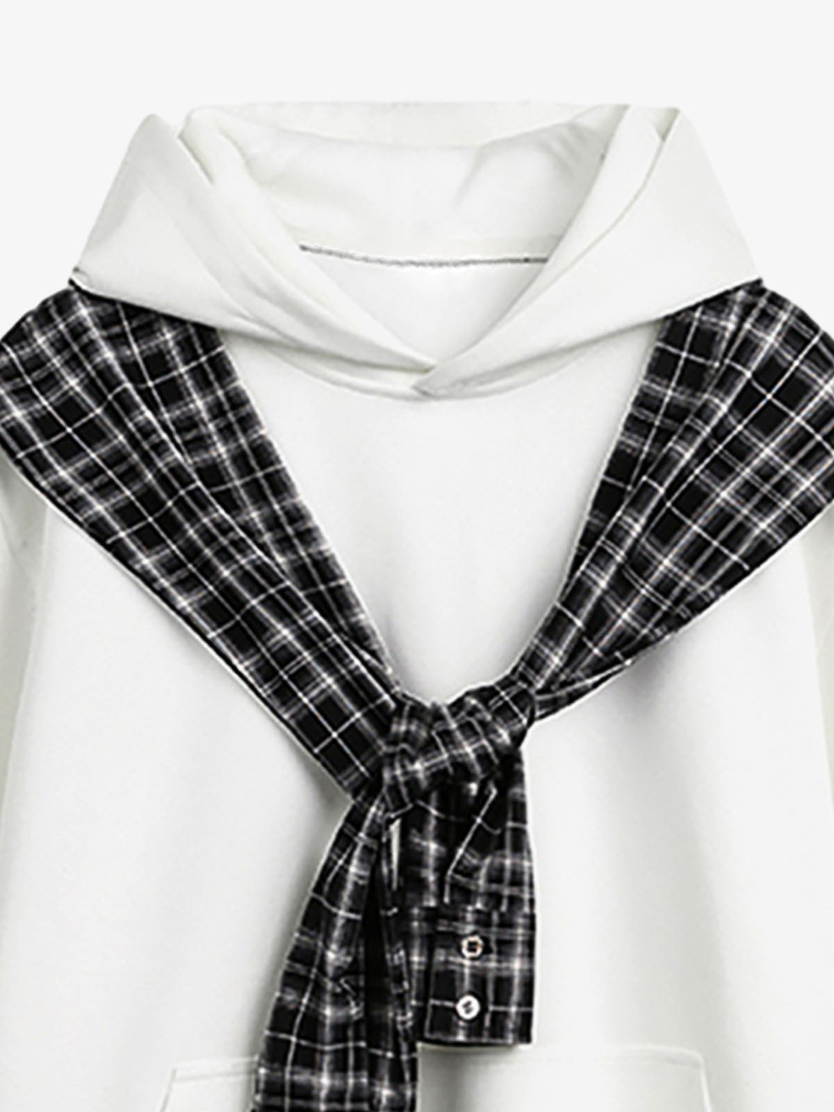 Stylish Plaid-Trimmed Hoodie with Sailor Collar Design for Women 